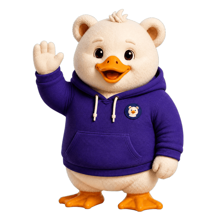 Goosy, the Goosy Bear mascot, waving