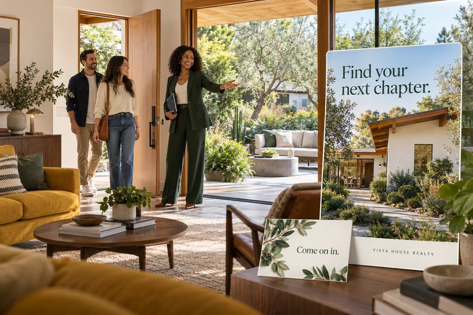An agent introduces a bright midcentury home, paired with property creative and an open-house invitation.